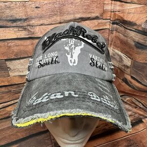 Black Rebel Hat Cap Distressed Adjustable Steer Skull South State Indian Dakota